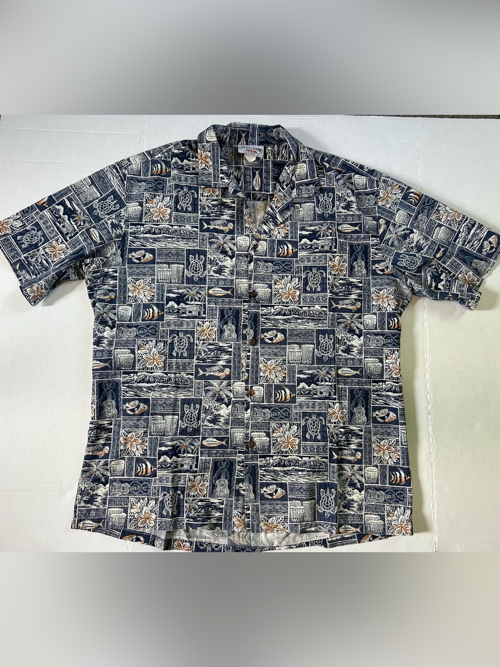 Pacific Legend Vintage Men's Hawaiian Shirt Patchwork Island Graphics cotton XL